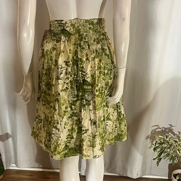 Green & Cream Print A-Line Skirt - Picture 7 of 8